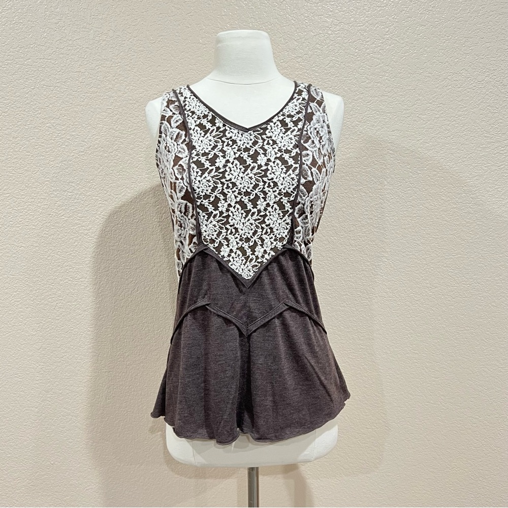 Mystree Brown Sleeveless Top with Ivory Lace Size Small - Picture 7 of 16